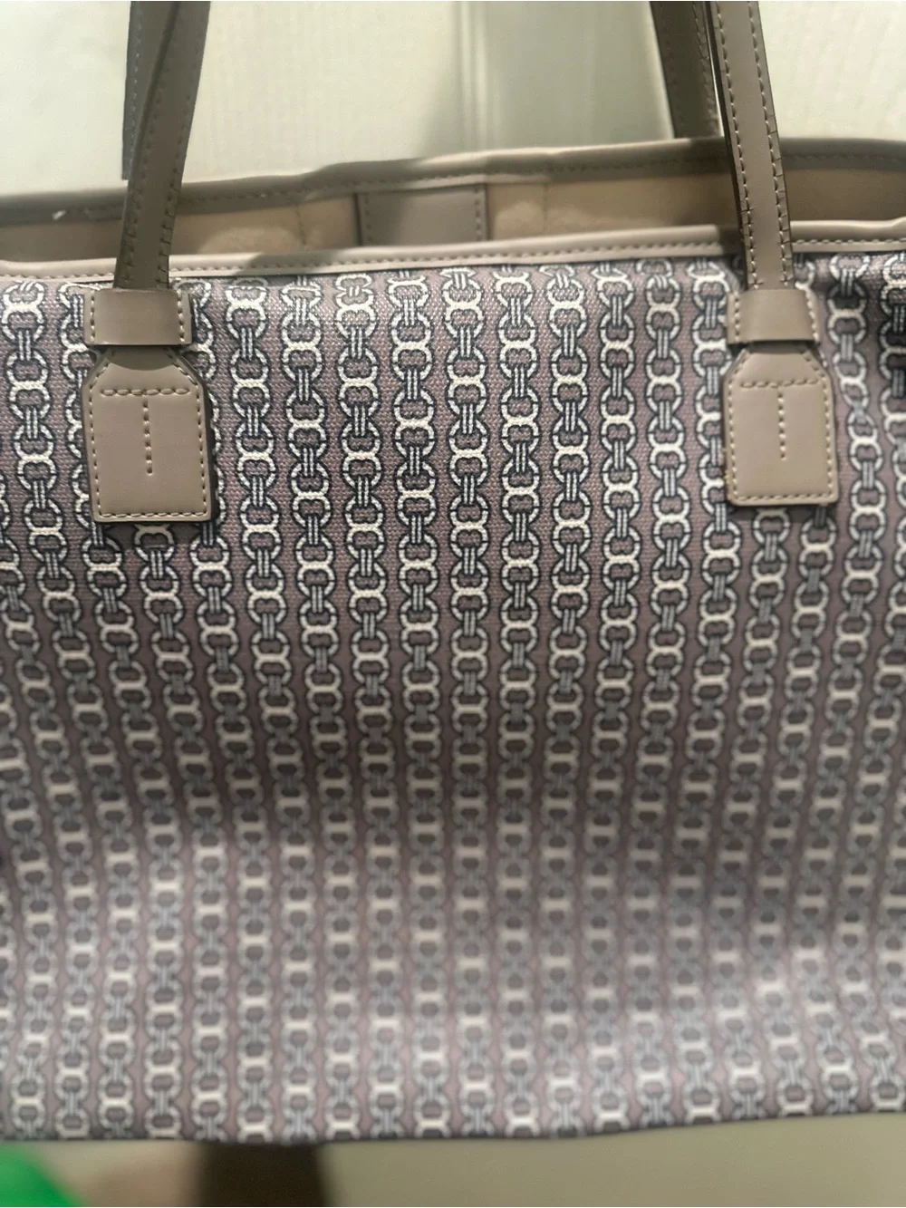 Tory Burch Gemini Link Canvas Tote Bag Gray/Taupe Stripe Shoulder Bag